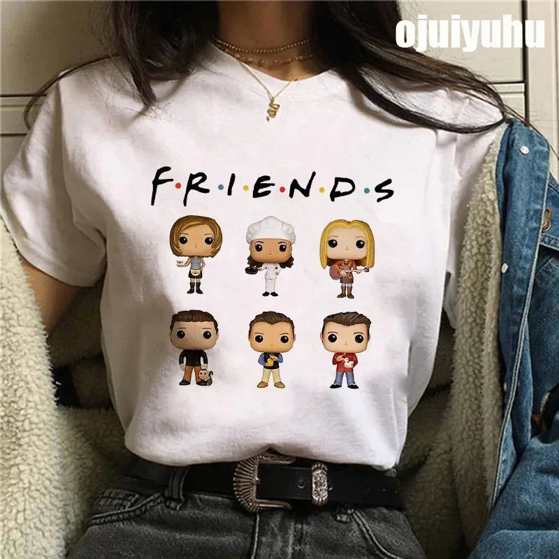 Fashion Friends Tv Show Funny Cartoon Women's T-shirt print ladies T-shirt casual basis O-collar black shirt short sleeve Tshirt