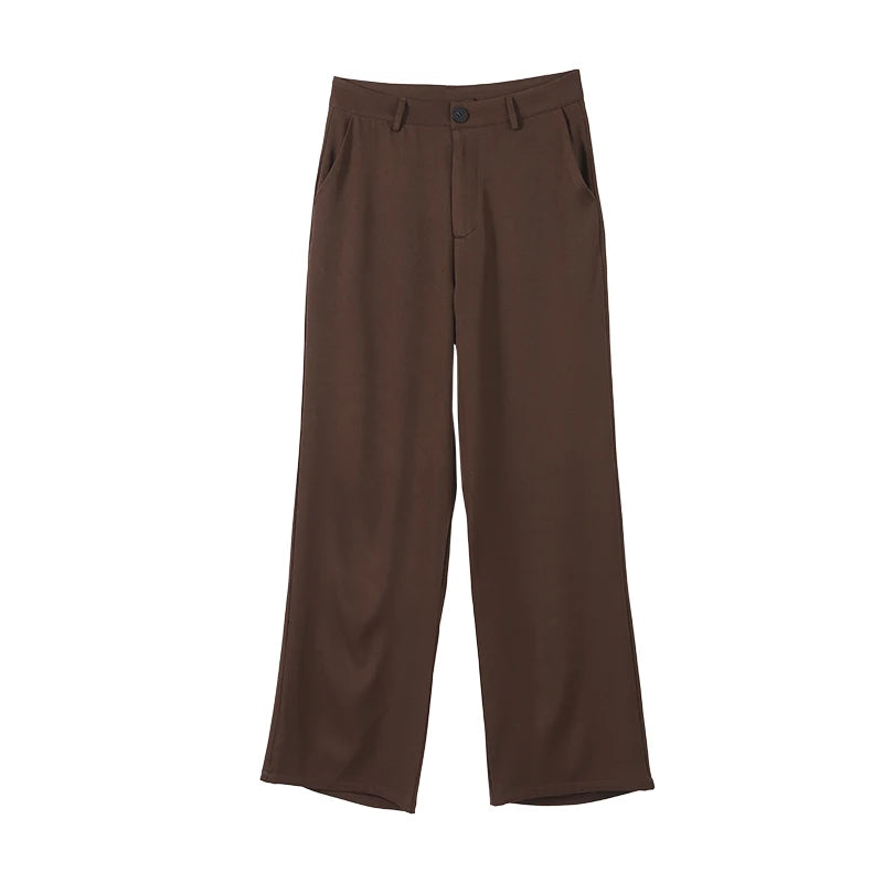 Casual Women's Trouser Suit Single Button Blazer High Waist Wide Leg Pants Lady Suits 2025 Spring Summer 2 Pieces Set Women