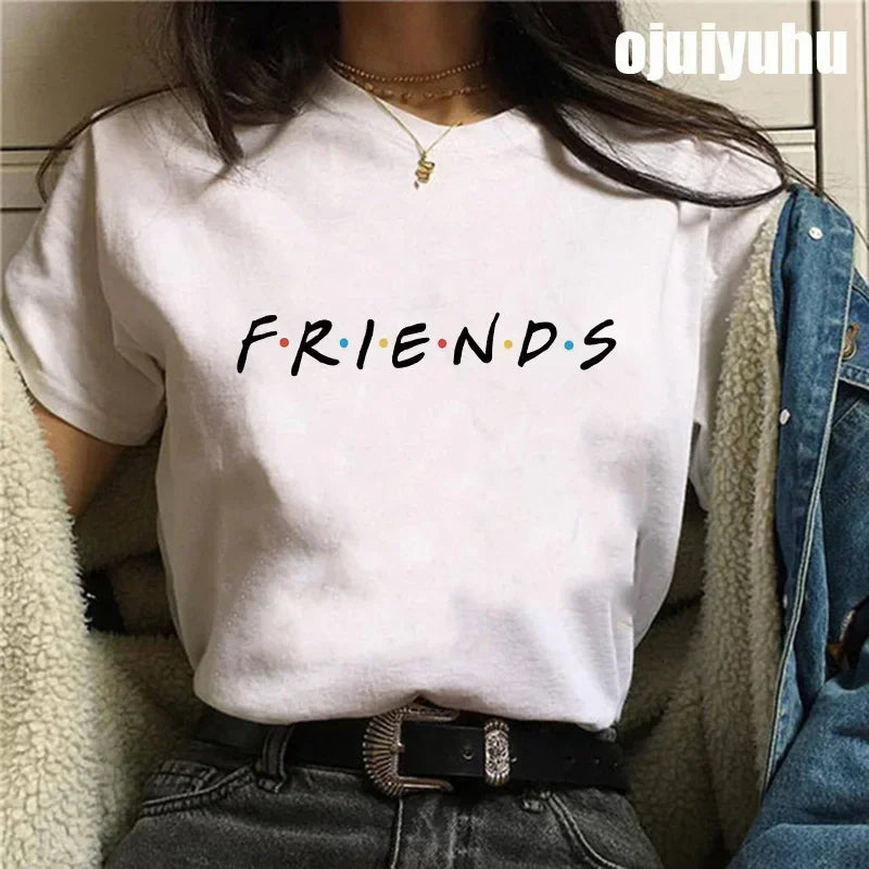 Fashion Friends Tv Show Funny Cartoon Women's T-shirt print ladies T-shirt casual basis O-collar black shirt short sleeve Tshirt