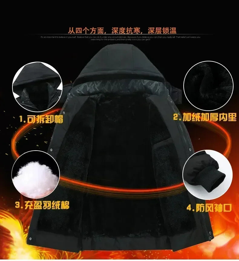 New Fashion Fleece Hooded Winter Coat Men Thick Warm Mens Winter Jacket Windproof Gift For Father Husband Parka Windproof Parkas