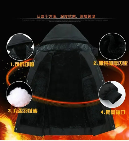 New Fashion Fleece Hooded Winter Coat Men Thick Warm Mens Winter Jacket Windproof Gift For Father Husband Parka Windproof Parkas