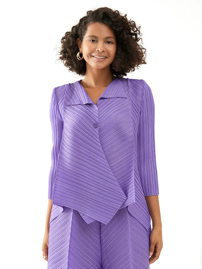 Miyake Pleated Two Piece Sets Spring New Korean Style Single Button Shirt Jacket Harem Pants Loose Designer Aesthetic Clothes
