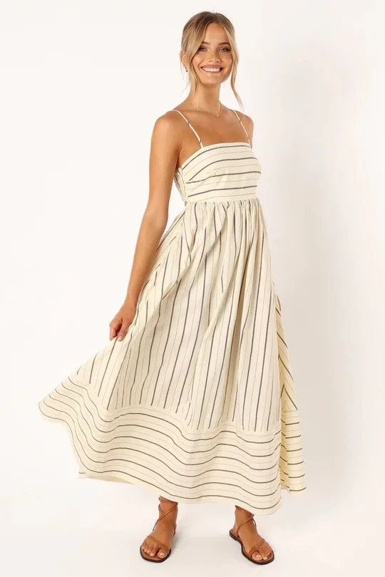 Fashion Stripe Slip Maxi Dress Women 2024 New Elegant Sleeveless Slash Neck Suspender Beach Dress Females Holiday Party Vestidos