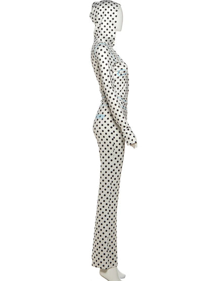 Weird Puss Polka Dot Letter Print 2 Piece Set Woman Tracksuit Trend Sexy Hooded Jacket+Pants Skinny Stretch Matching Streetwear