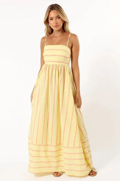 Fashion Stripe Slip Maxi Dress Women 2024 New Elegant Sleeveless Slash Neck Suspender Beach Dress Females Holiday Party Vestidos