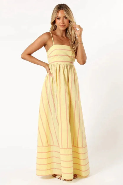 Fashion Stripe Slip Maxi Dress Women 2024 New Elegant Sleeveless Slash Neck Suspender Beach Dress Females Holiday Party Vestidos