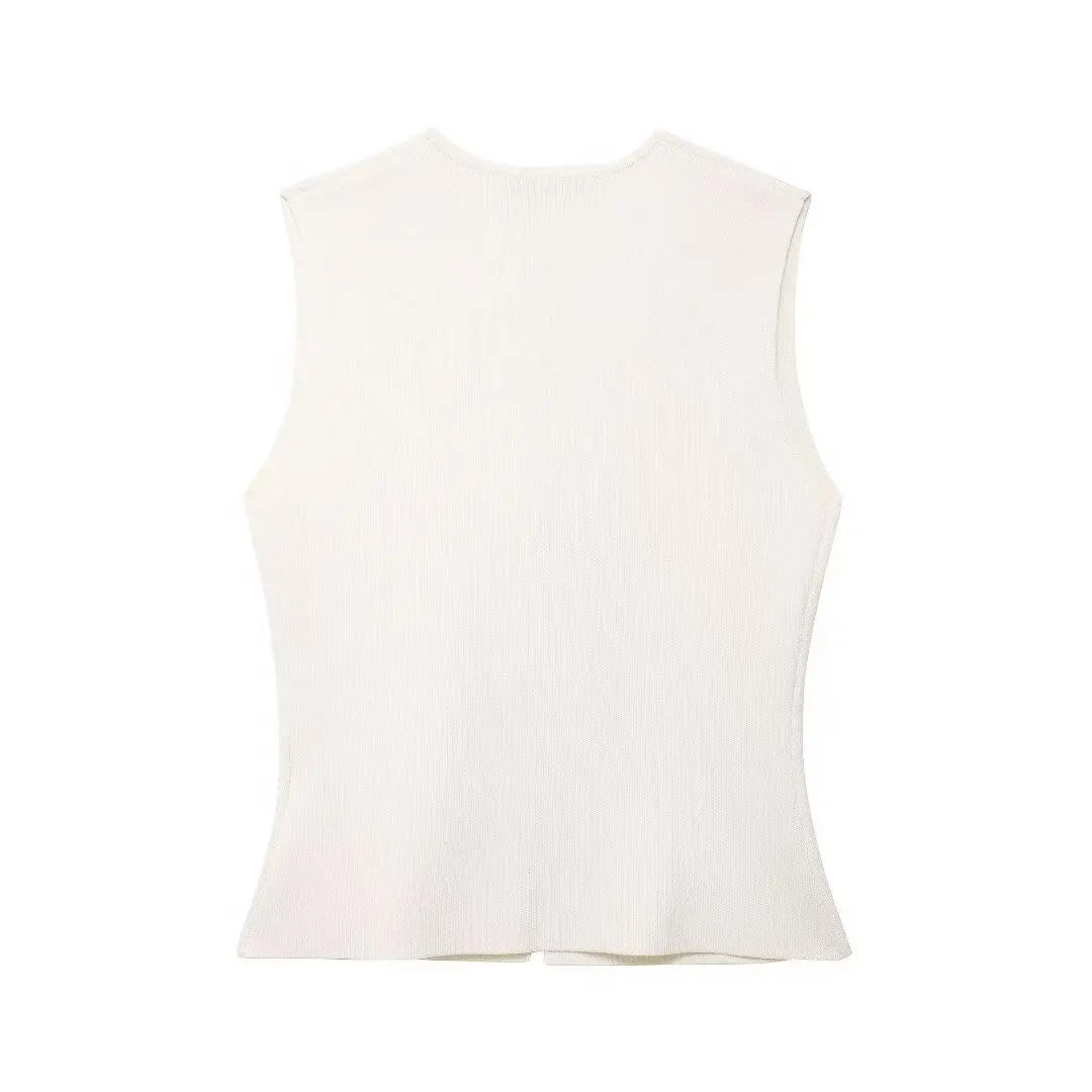 HH Women 2 Piece Skirt Set Elegant V-Neck Sleeveless Button Knitted Vest Top+Splicing High Waist Zipper Ankle-Length Skirts
