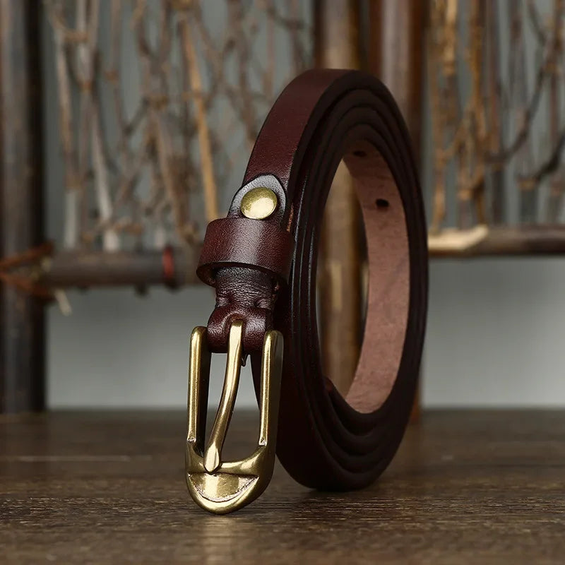 1.5cm Women Belts Copper Pin Buckle Thick Real Cowskin Genuine Leather Belt Female Waistband for Jeans Thin Ladies Belt