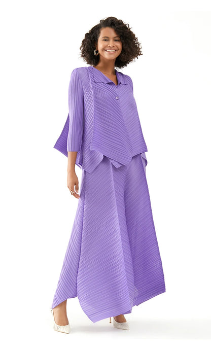 Miyake Pleated Two Piece Sets Spring New Korean Style Single Button Shirt Jacket Harem Pants Loose Designer Aesthetic Clothes