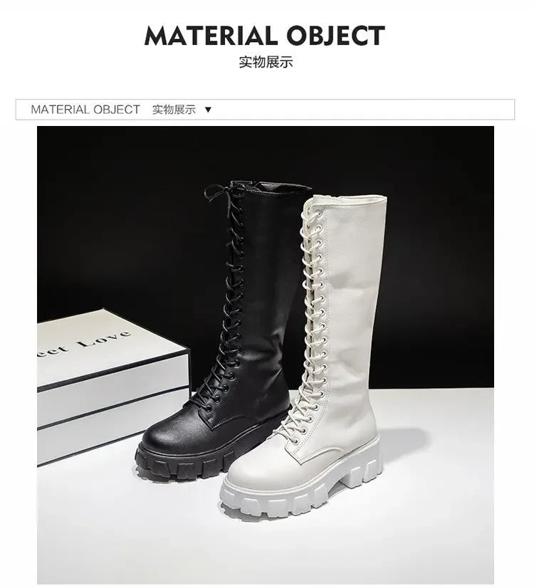 Winter women zipper new long boot Fashion lace up non slip shoes Casual Thick soled trend Boots comfortable ladies shoe Botas
