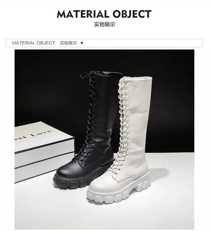 Winter women zipper new long boot Fashion lace up non slip shoes Casual Thick soled trend Boots comfortable ladies shoe Botas