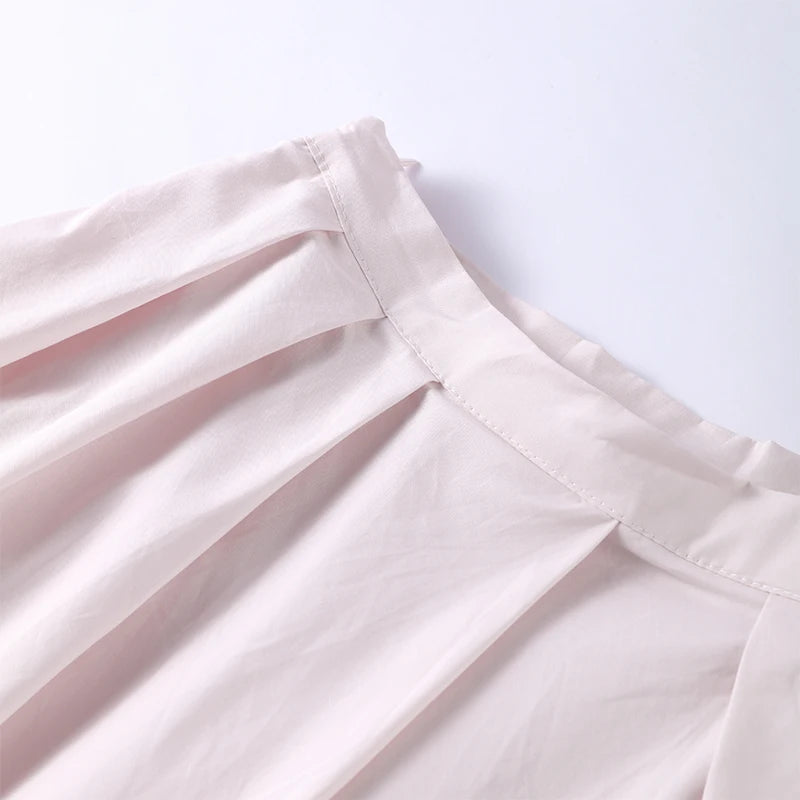 Women's Casual Pleated Skirts Set Two-piece Fashion Lapel Full Sleeve Button Top & Maxi Dress Lady 2025 Spring Street Outfits