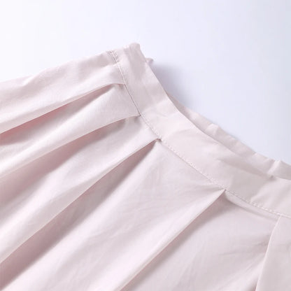 Women's Casual Pleated Skirts Set Two-piece Fashion Lapel Full Sleeve Button Top & Maxi Dress Lady 2025 Spring Street Outfits