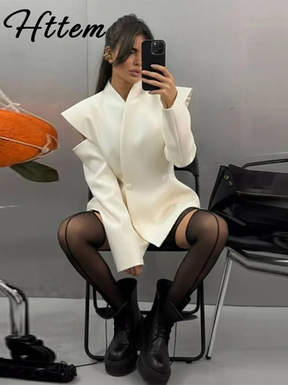 Chic Deconstructed Women's Blazer Full Sleeve Double-Breasted Waist-Closed Lady Jackets 2026 Spring Female Street Coats New