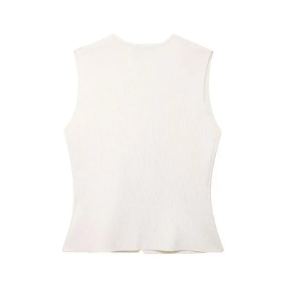 MUJER Knit Sleeveless Vests for Women White Black Cropped Vest Top Women Vintage Button Female Vest Knitted Short Vest Women