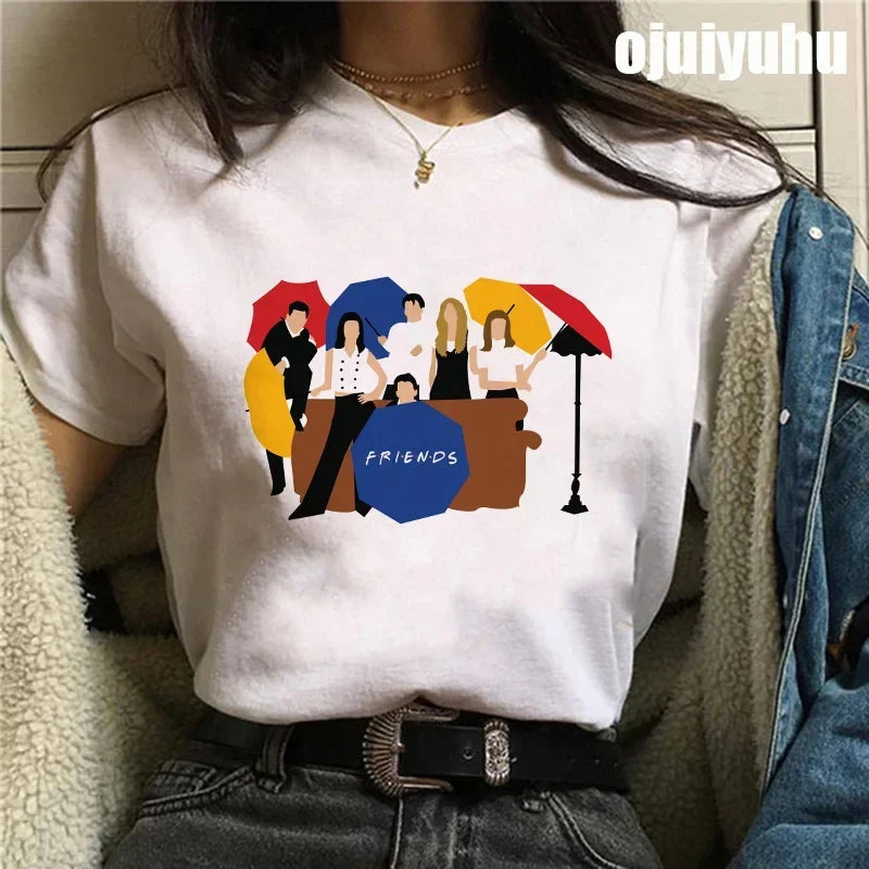 Fashion Friends Tv Show Funny Cartoon Women's T-shirt print ladies T-shirt casual basis O-collar black shirt short sleeve Tshirt