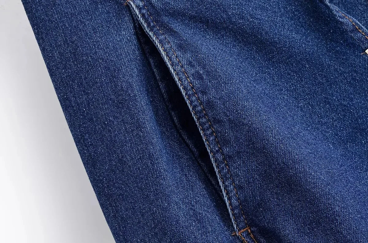 KONDALA Vintage Casual Chic Women Cowboy Suit Zipper Loose Jackets Long Pockets Pants Fashion 2025 Spring Summer Denim Suits