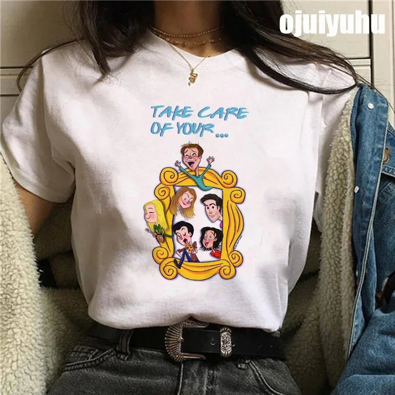 Fashion Friends Tv Show Funny Cartoon Women's T-shirt print ladies T-shirt casual basis O-collar black shirt short sleeve Tshirt