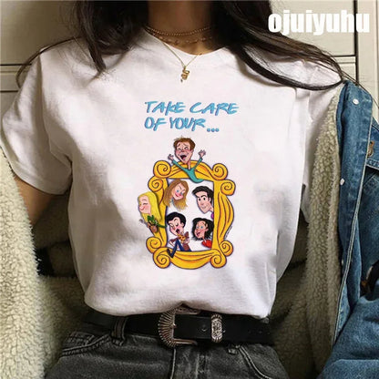Fashion Friends Tv Show Funny Cartoon Women's T-shirt print ladies T-shirt casual basis O-collar black shirt short sleeve Tshirt