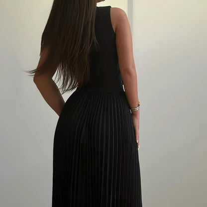 Elegant Temperament Slim Party Suit Office Simple Solid Color Pleated Outfits Ladies Sexy V Neck Rose Top and Long Skirt 2pc Set