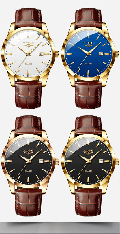 LIGE Mens Watches Top Brand Luxury Military Quartz Watch for Men Fashion Leather Waterproof Sports Chronograph Montre Homme+BOX