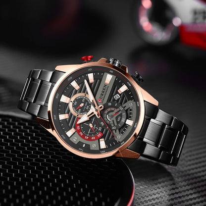Gurren 8415 Men's Minimalist Six-hand Quartz Watch, Water-resistant Calendar Business Wristwatch