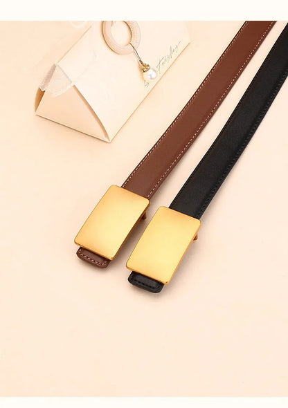 Women's Leather Belt Luxury Brand Waist Chain for Jeans and Dress Retro Pyramid Buckle Double Sided Belts