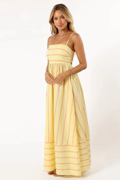 Fashion Stripe Slip Maxi Dress Women 2024 New Elegant Sleeveless Slash Neck Suspender Beach Dress Females Holiday Party Vestidos