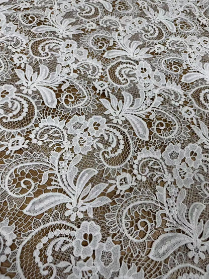 2025 HOT New Corded Embroidery Guipure Lace Fabric High Quality Fashion Wedding Dress Lace Fabric French Chantilly Lace