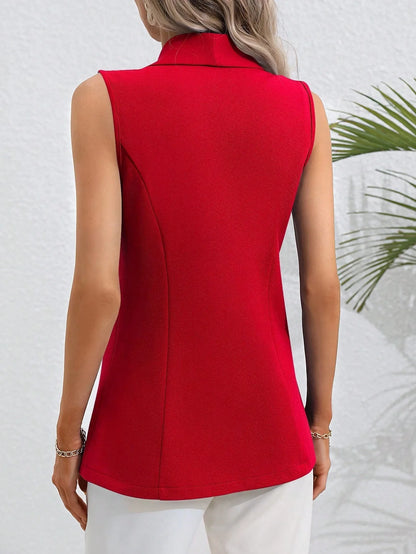 2024 New Women's Jacket Cardigan Casual Sleeveless Suit Collar Top Office Professional Single Button Black Jacket for Women