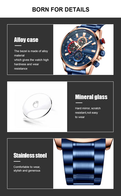 Gurren 8415 Men's Minimalist Six-hand Quartz Watch, Water-resistant Calendar Business Wristwatch