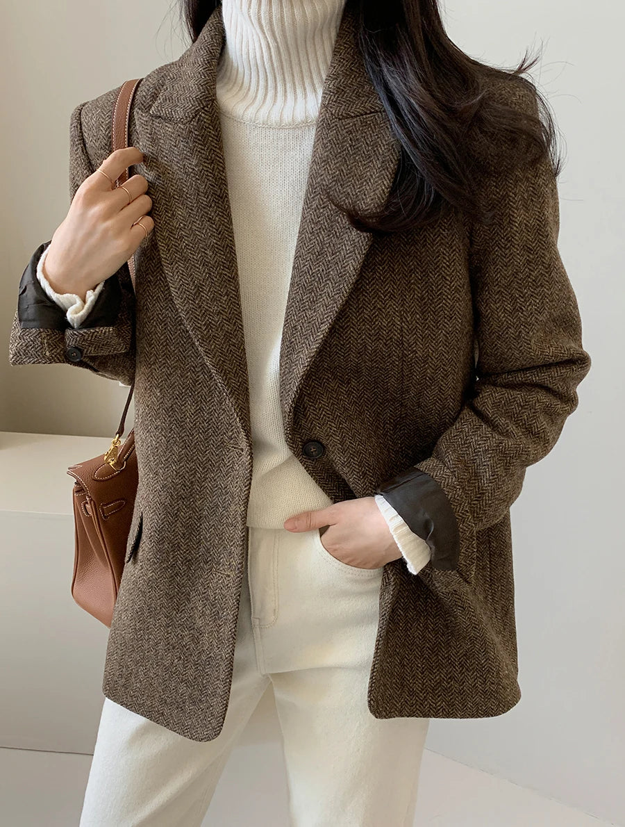 Woolen Jackets Thick and Warm Korean Fashion Heavy Jackets High-end Versatile New Autumn and Winter Black Tweed Suit Women Coat