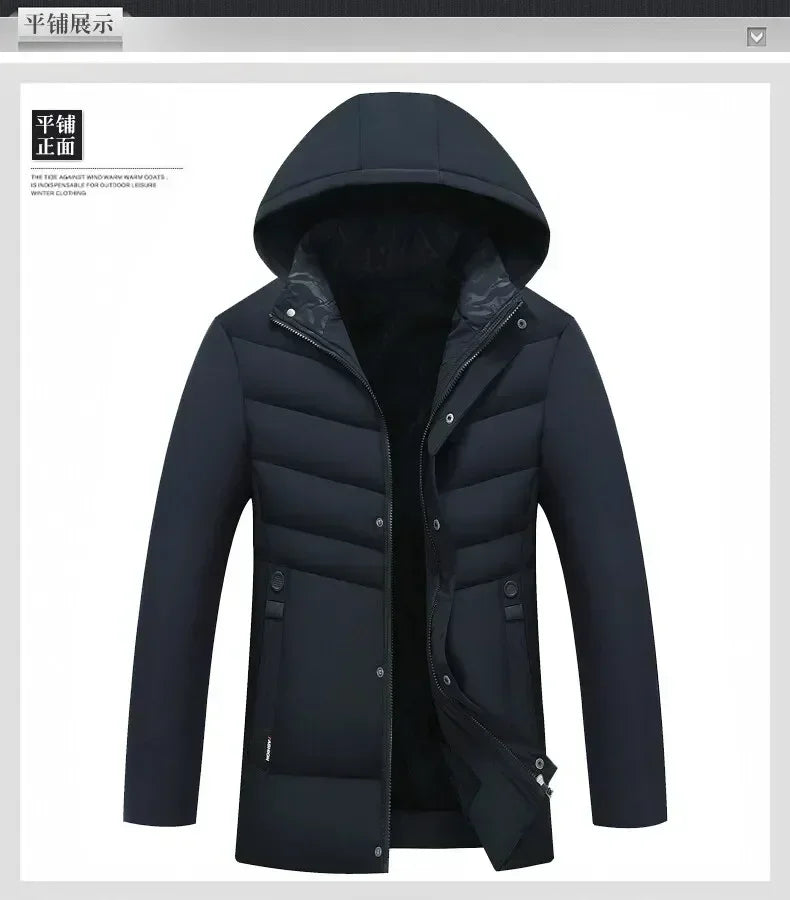 New Fashion Fleece Hooded Winter Coat Men Thick Warm Mens Winter Jacket Windproof Gift For Father Husband Parka Windproof Parkas