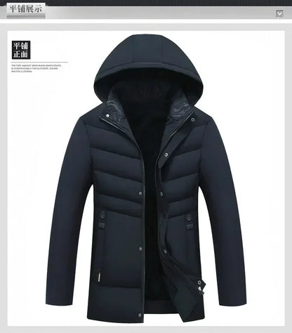 New Fashion Fleece Hooded Winter Coat Men Thick Warm Mens Winter Jacket Windproof Gift For Father Husband Parka Windproof Parkas