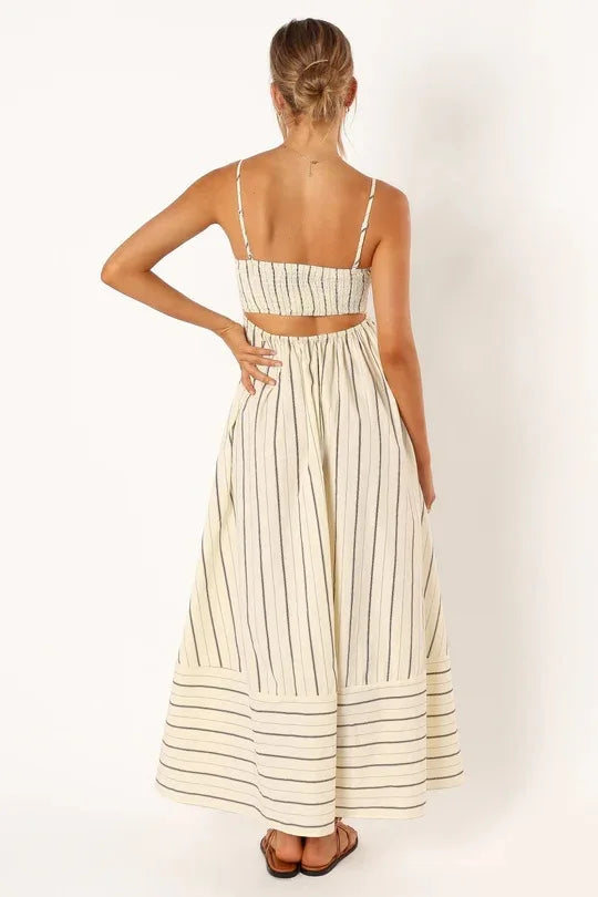 Fashion Stripe Slip Maxi Dress Women 2024 New Elegant Sleeveless Slash Neck Suspender Beach Dress Females Holiday Party Vestidos