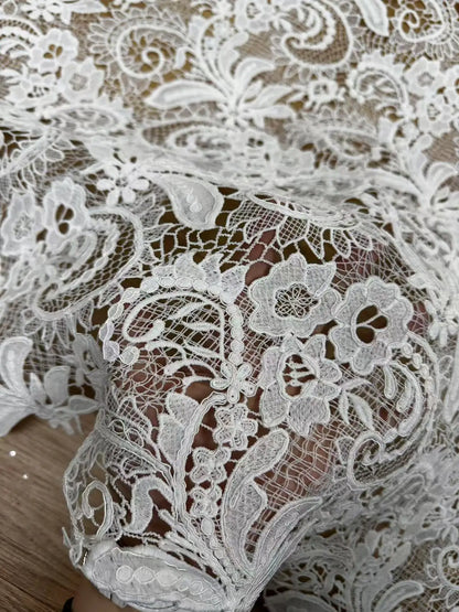 2025 HOT New Corded Embroidery Guipure Lace Fabric High Quality Fashion Wedding Dress Lace Fabric French Chantilly Lace