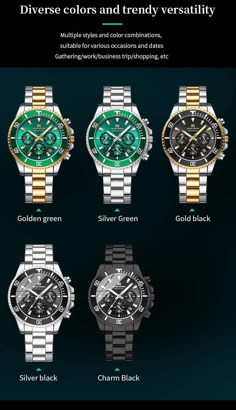 Multifunctional Mens Quartz Watch Luxury Water Night Glow Business Style Diver Series Stainless Steel Leisure Fashion Wristwatch