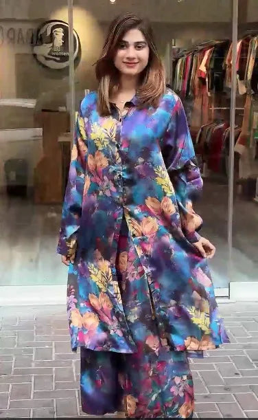 Elegant For Women Print Long Top 2 Pieces Set Spring Floral Single Breasted Lapel Shirt Wide Leg Pant Outfits Loose Leisure Suit